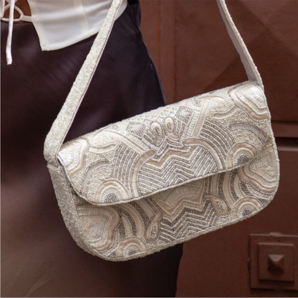 12th Tribe Lucy White Beaded Embroidered Shoulder Bag